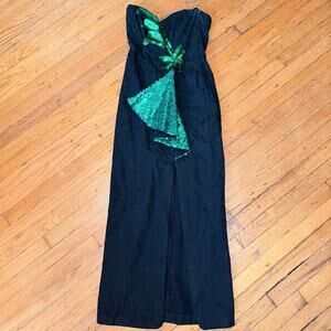 Vintage 90s Black Strapless Sequin Formal Gown Size 10